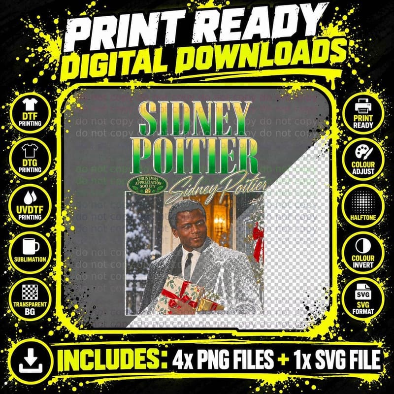 Sidney Poitier Classic Hollywood Film Star Christmas Png SVG Digital Bundle