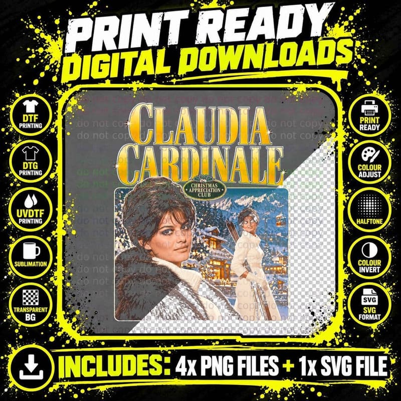 Claudia Cardinale Italian Film Star Christmas Retro Png SVG Digital Bundle