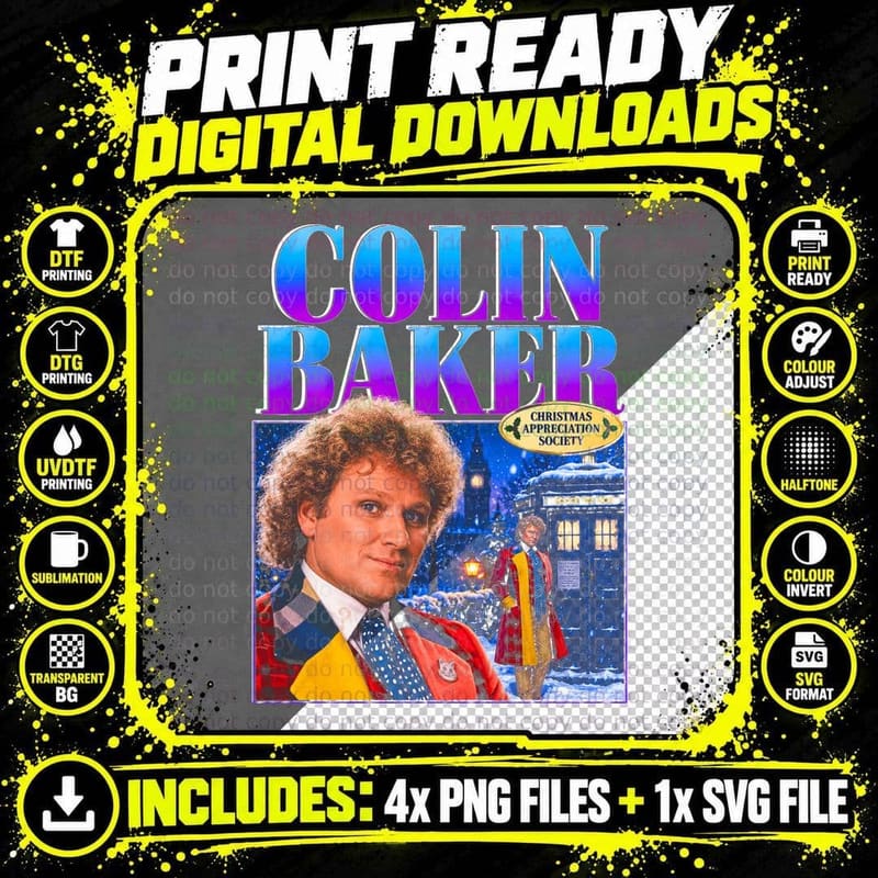 Colin Baker Doctor Who Sci-Fi TV Christmas Retro Png SVG Digital Bundle