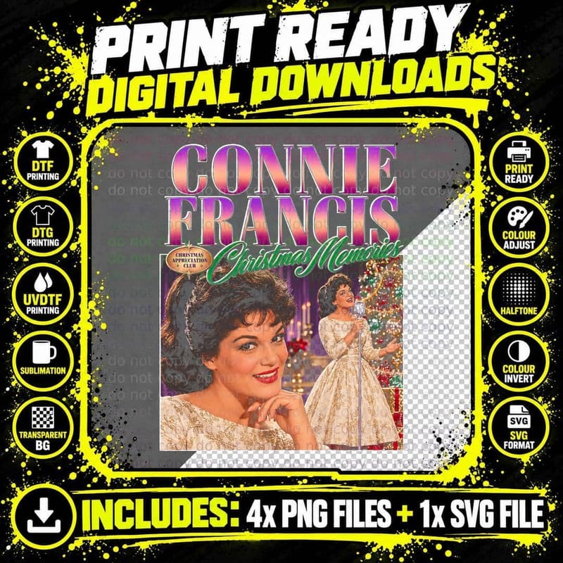 Connie Francis Memories 60s Singer Christmas Retro Png SVG Digital Bundle