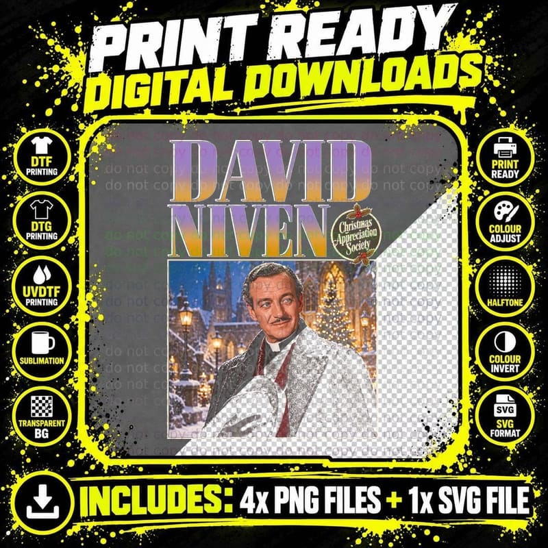David Niven Classic British Film Star Christmas Retro Png SVG Digital Bundle