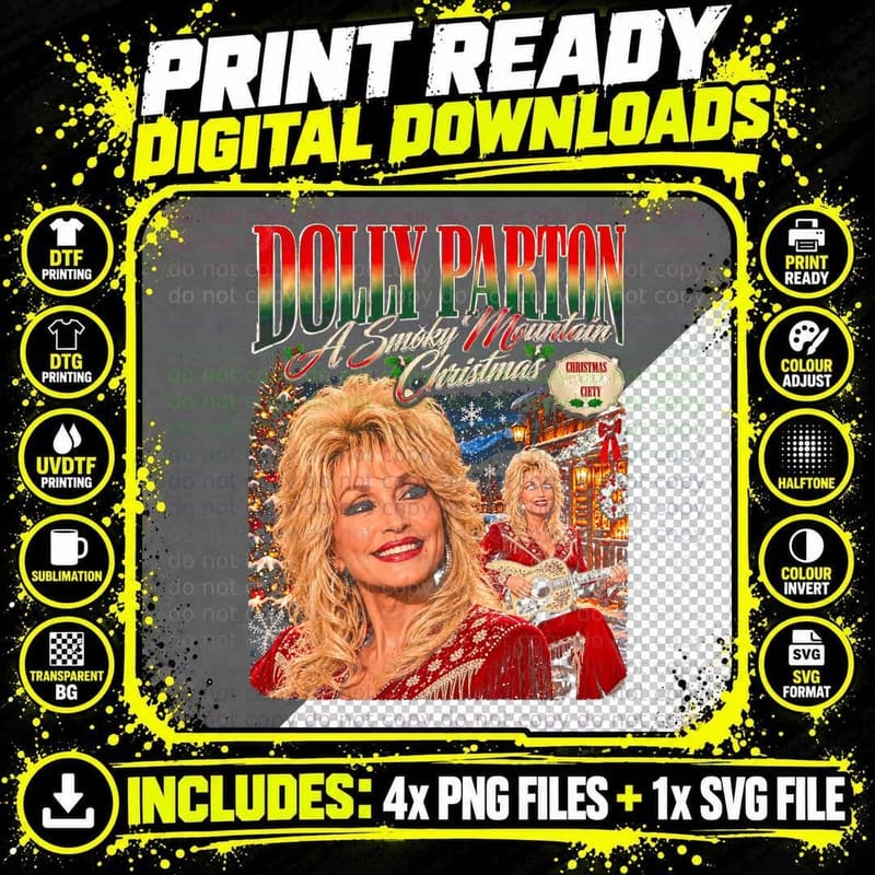 Dolly Parton Smoky Mountain Country Music Christmas Png SVG Digital Bundle