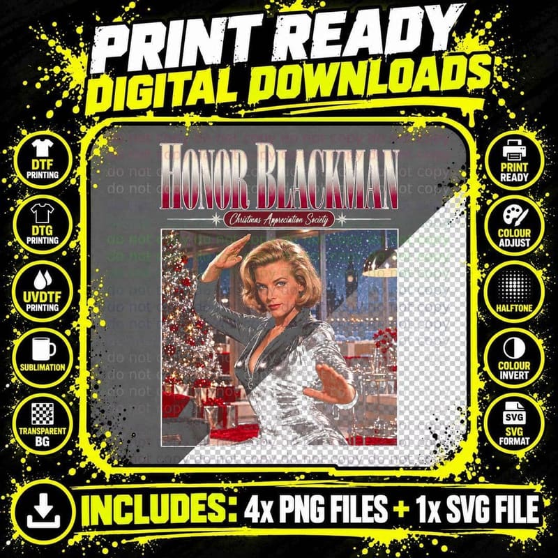 Honor Blackman Avengers 60s TV Christmas Retro Halftone Png SVG Digital Bundle