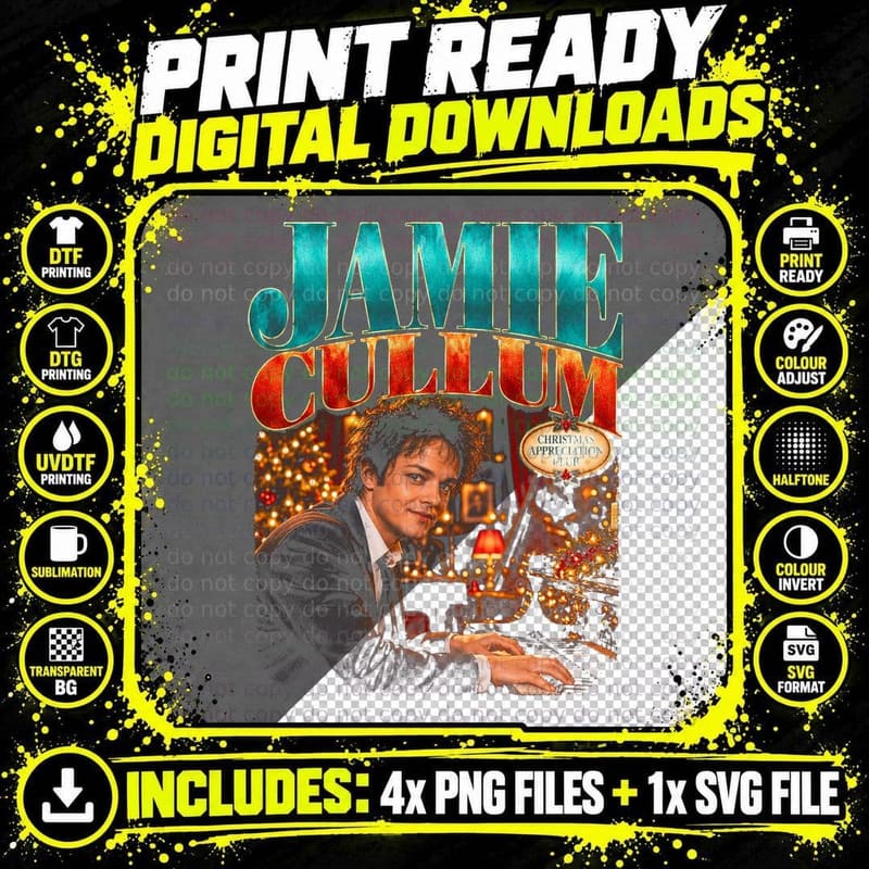 Jamie Cullum Jazz Pianist Singer Christmas Retro Png SVG Digital Bundle