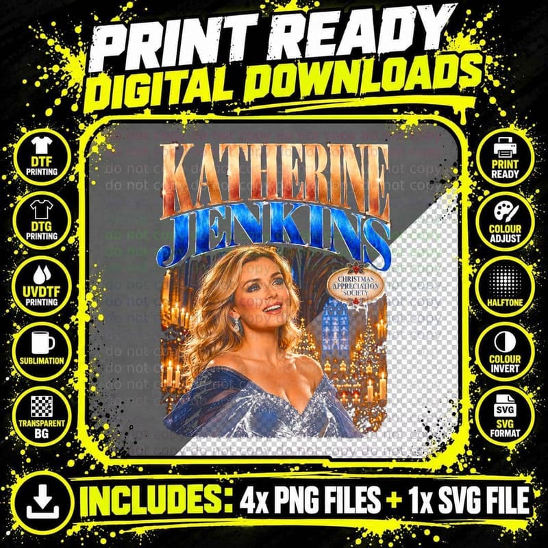 Katherine Jenkins Welsh Opera Singer Christmas Retro Png SVG Digital Bundle