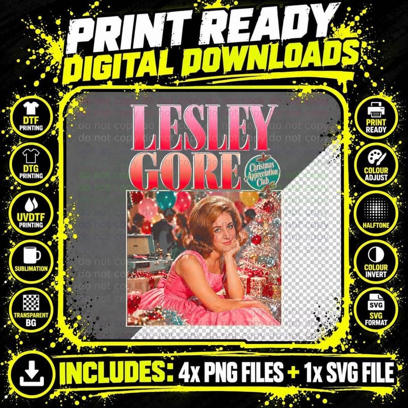 Lesley Gore 60s Pop Singer Christmas Retro Halftone Png SVG Digital Bundle