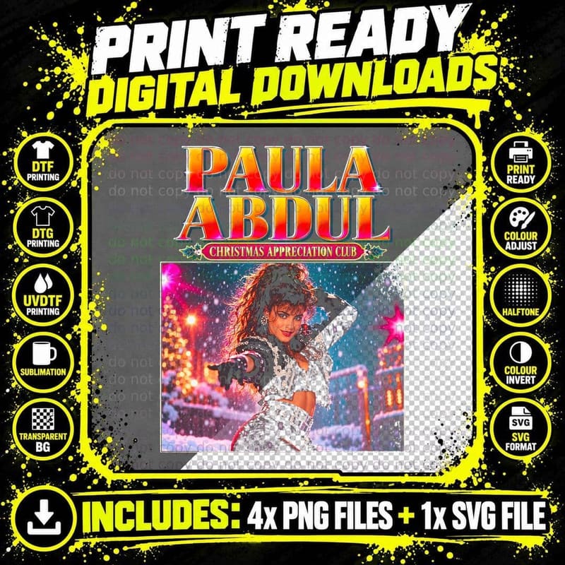 Paula Abdul 80s Pop Dance Star Christmas Retro Halftone Png SVG Digital Bundle