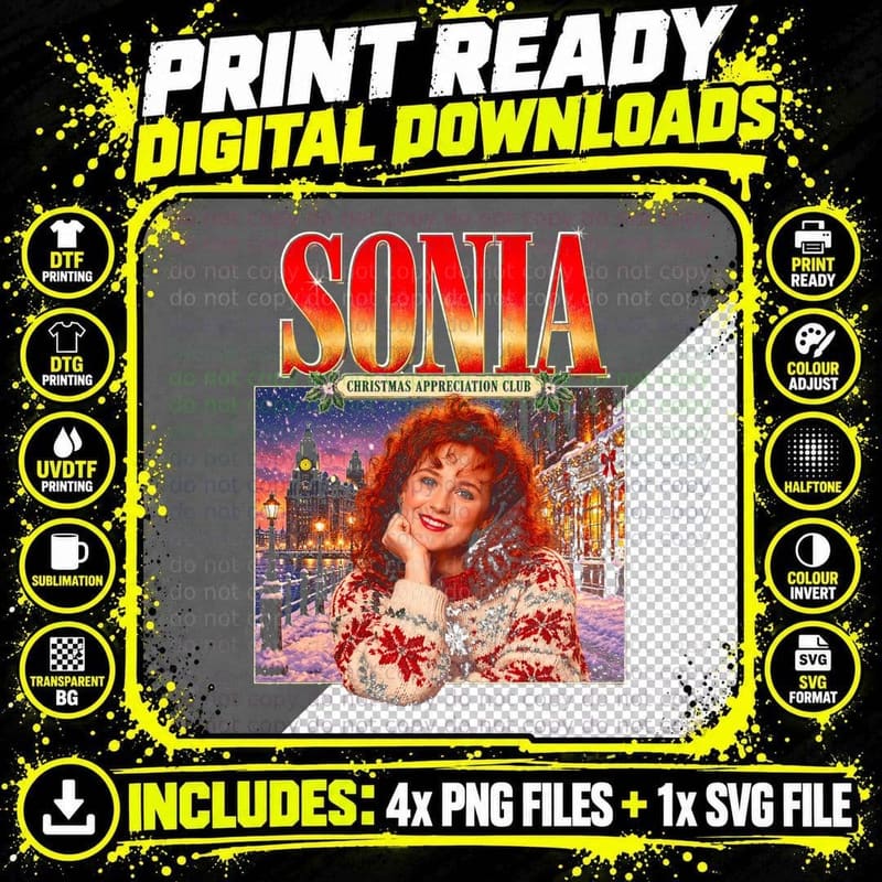 Sonia 90s Pop Eurovision Singer Christmas Retro Halftone Png SVG Digital Bundle