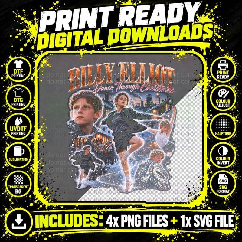 Billy Elliot Jamie Bell Retro Film Christmas Ballet Png SVG Digital Bundle