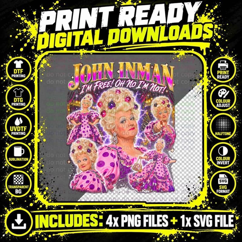 John Inman Pantomime Dame Retro Christmas Comedy Theatre Png SVG Digital Bundle