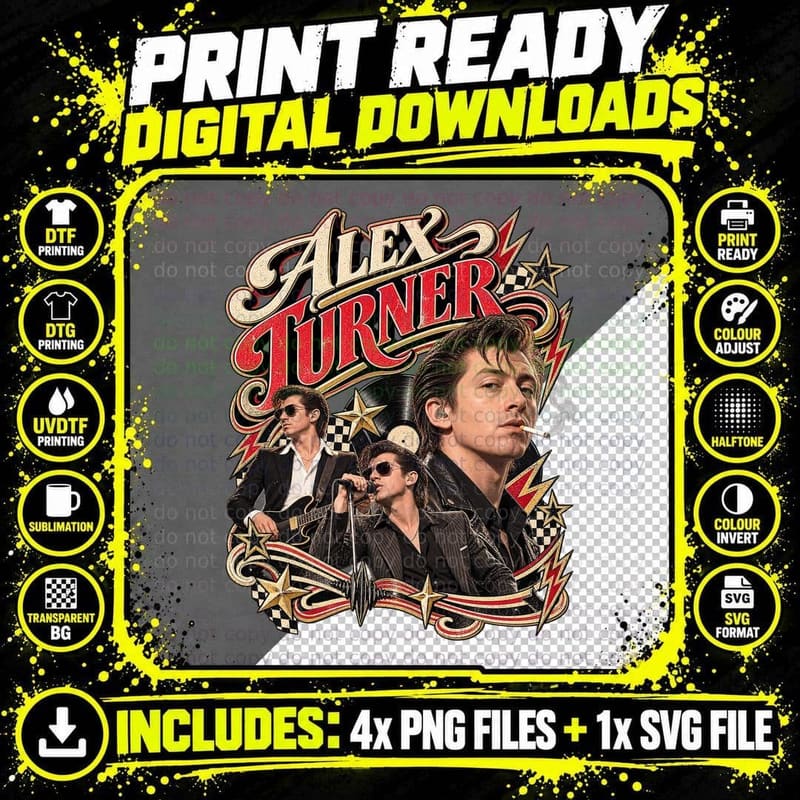 Alex Turner Vintage Sheffield Indie Rock Frontman Retro Png SVG Digital Bundle