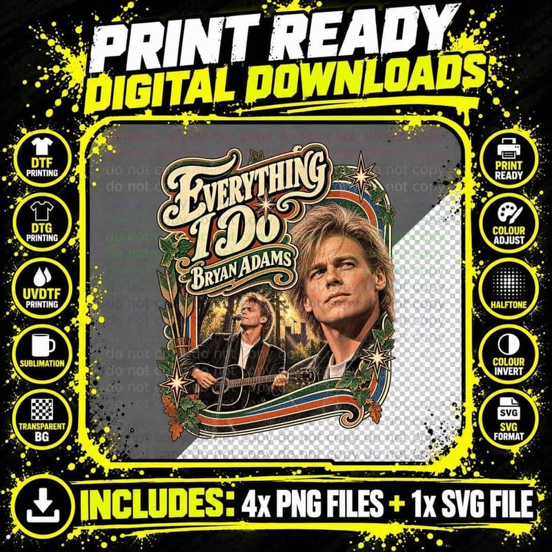 Bryan Adams Everything I Do Vintage 1991 Rock Ballad Png SVG Digital Bundle