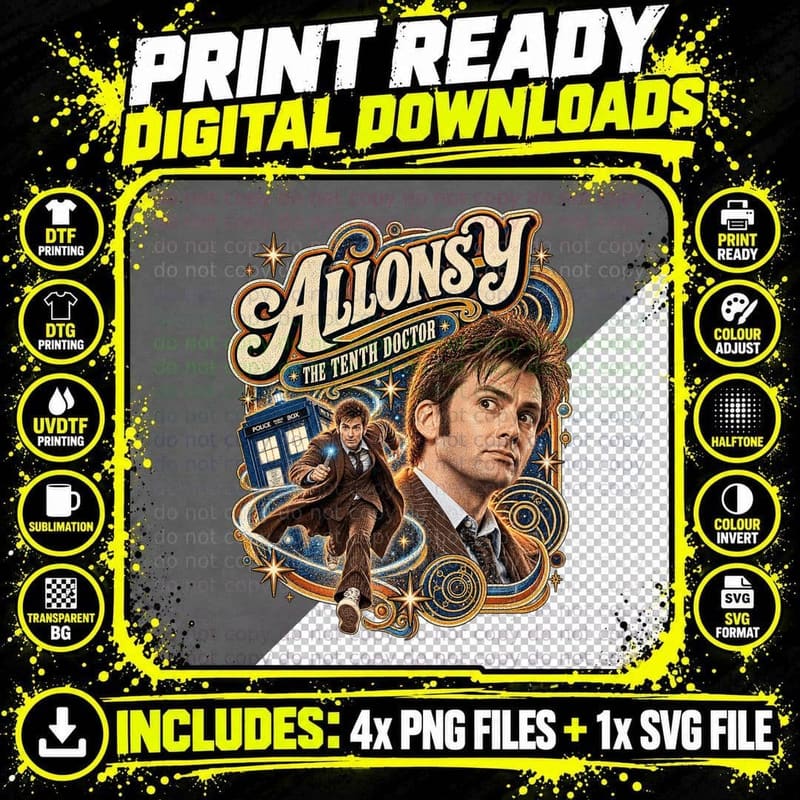 Doctor Who Vintage David Tennant Tenth Doctor Allons-Y Png SVG Digital Bundle