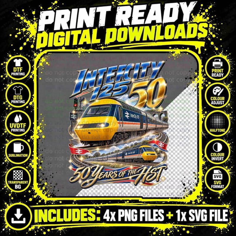 InterCity 125 HST 50 Years High Speed Train British Rail Png SVG Digital Bundle