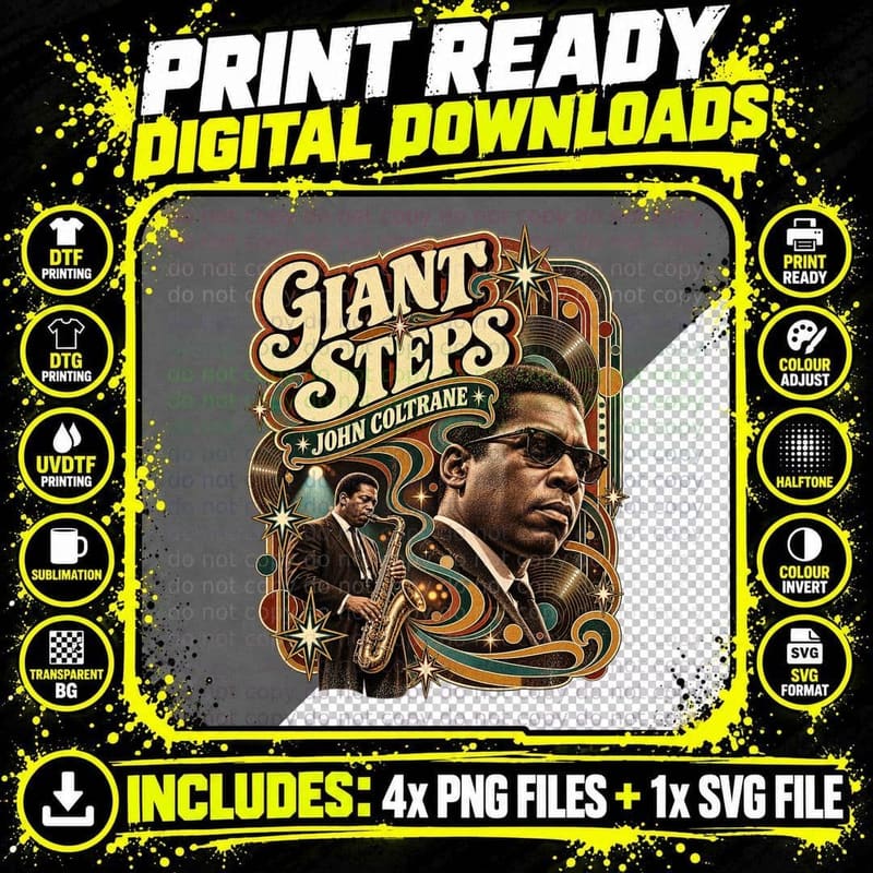 John Coltrane Vintage Giant Steps Jazz Saxophone T-Shirt Png SVG Digital Bundle