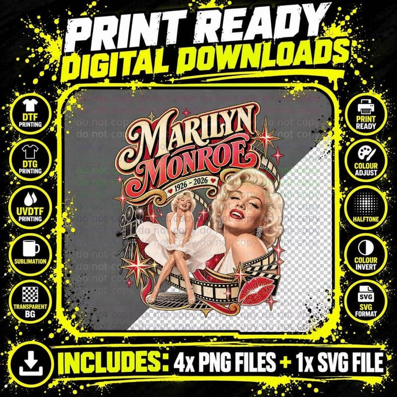 Marilyn Monroe 1926 2026 Hollywood Centenary Retro Icon Png SVG Digital Bundle