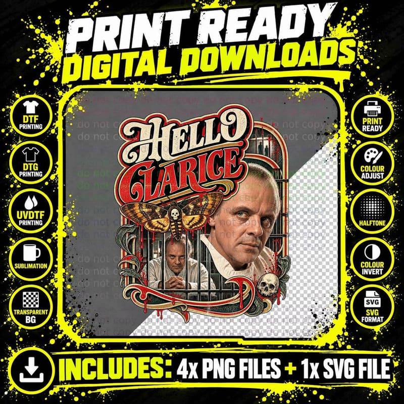 Silence of the Lambs Hannibal Lecter Vintage Retro Png SVG Digital Bundle