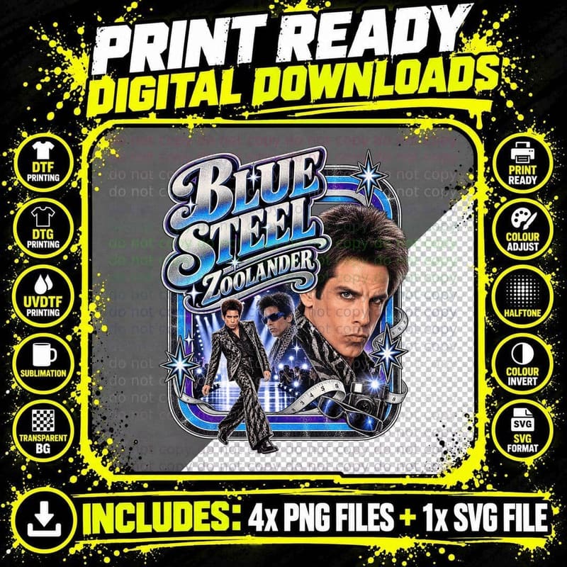 Zoolander Blue Steel Vintage 2001 Comedy Movie Retro Png SVG Digital Bundle
