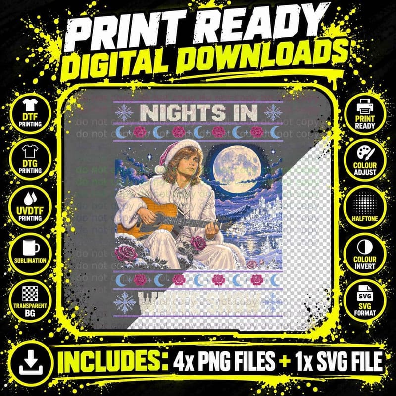 Justin Hayward Nights In White Snow Xmas Jumper Retro Png SVG Digital Bundle
