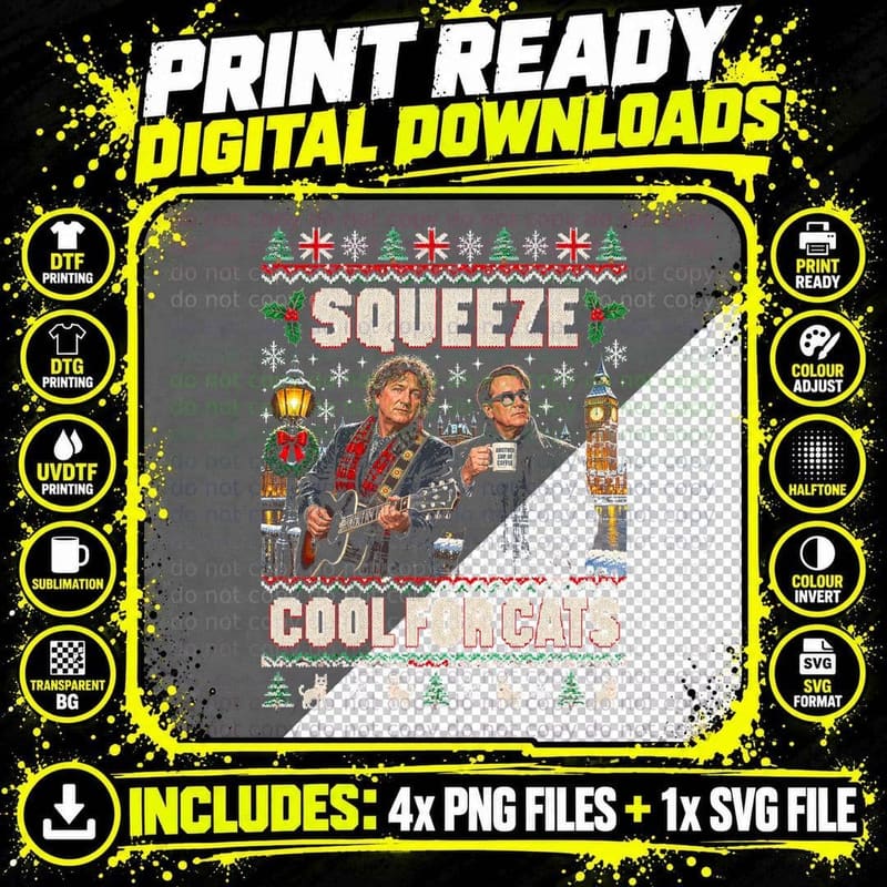 Squeeze Cool For Cats Christmas Ugly Sweater Xmas Jumper Png SVG Digital Bundle