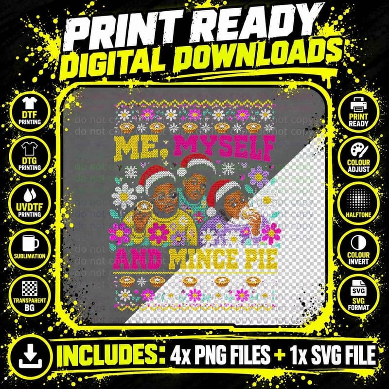De La Soul Christmas Ugly Sweater Me Myself And Mince Png SVG Digital Bundle