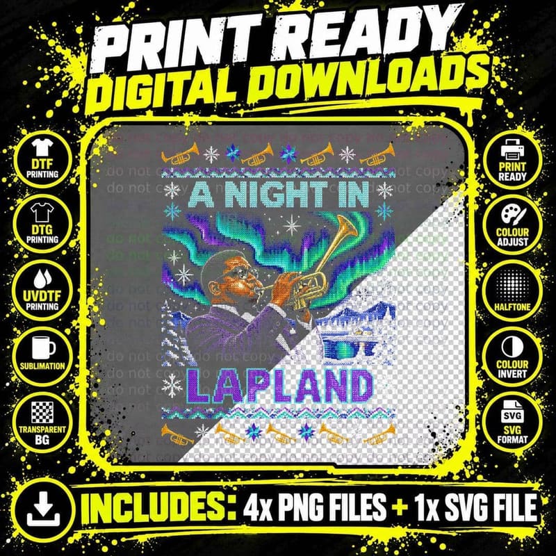 Dizzy Gillespie Ugly Sweater A Night in Lapland Jazz Png SVG Digital Bundle