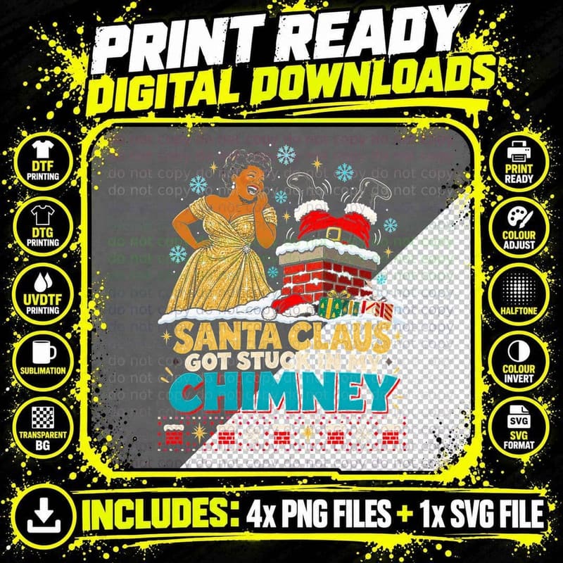 Ella Fitzgerald Retro Jazz Christmas Santa Chimney Png SVG Digital Bundle