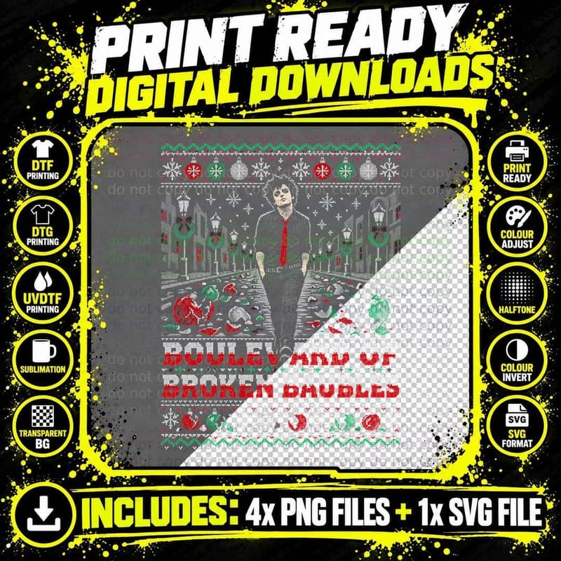 Green Day Billie Joe Armstrong Christmas Ugly Sweater Png SVG Digital Bundle
