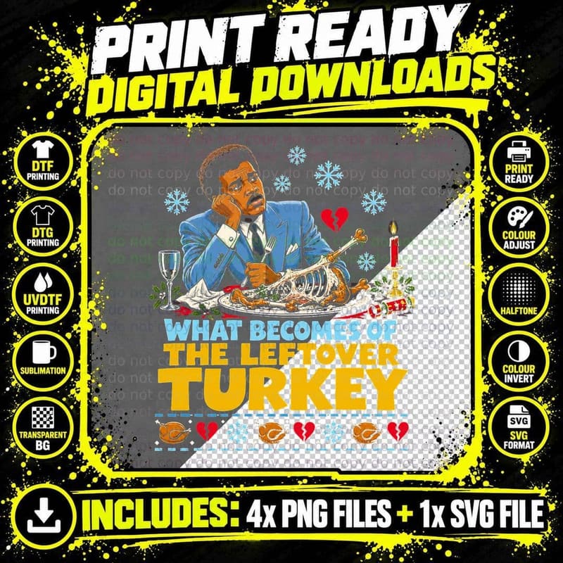 Jimmy Ruffin Retro Christmas Leftover Turkey Halftone Png SVG Digital Bundle