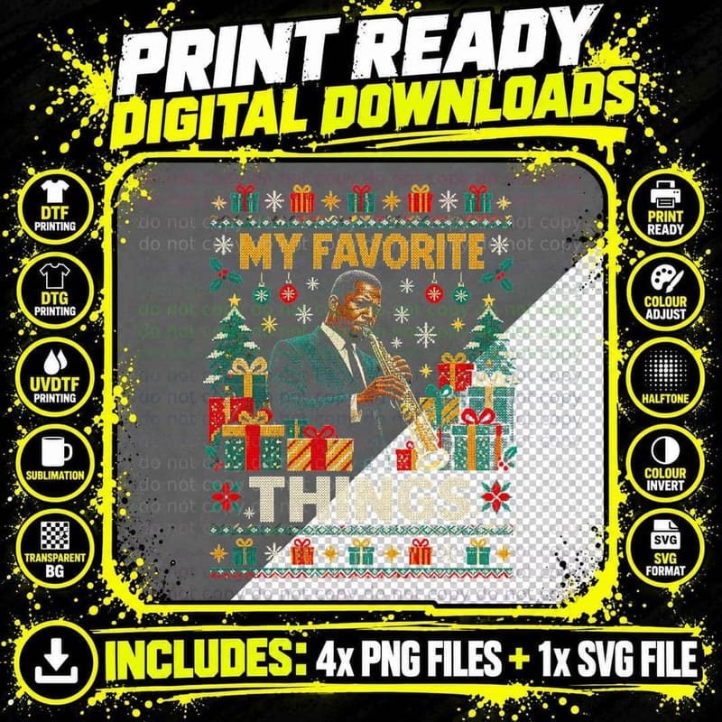 John Coltrane Ugly Sweater My Favorite Things Jazz Sax Png SVG Digital Bundle