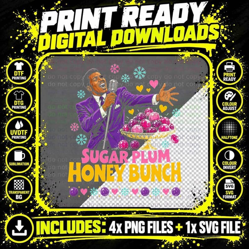 Levi Stubbs Four Tops Retro Sugar Plum Christmas Png SVG Digital Bundle