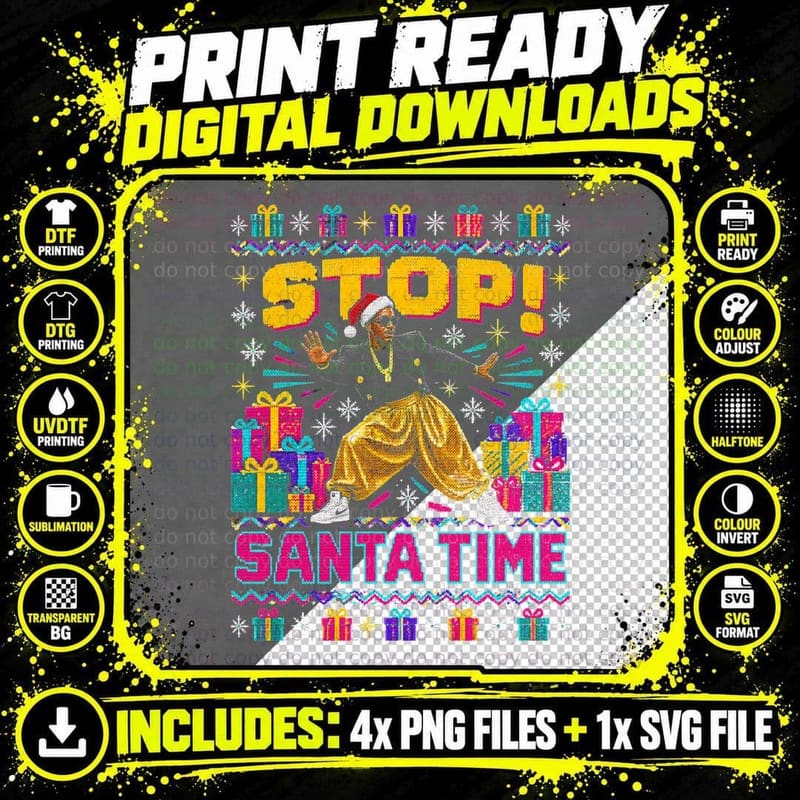 MC Hammer Ugly Sweater Stop Santa Time 90s Hip Hop Png SVG Digital Bundle