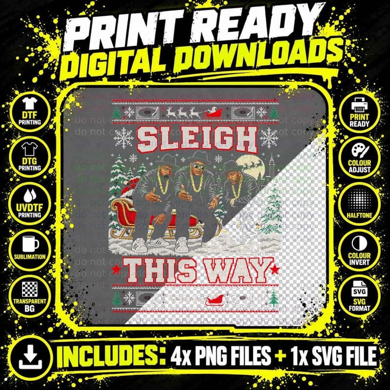 Run DMC Ugly Sweater Sleigh This Way 80s Hip Hop Png SVG Digital Bundle
