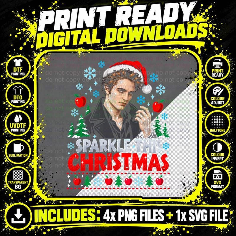 Edward Cullen Sparkle This Christmas Twilight Ugly Png SVG Digital Bundle