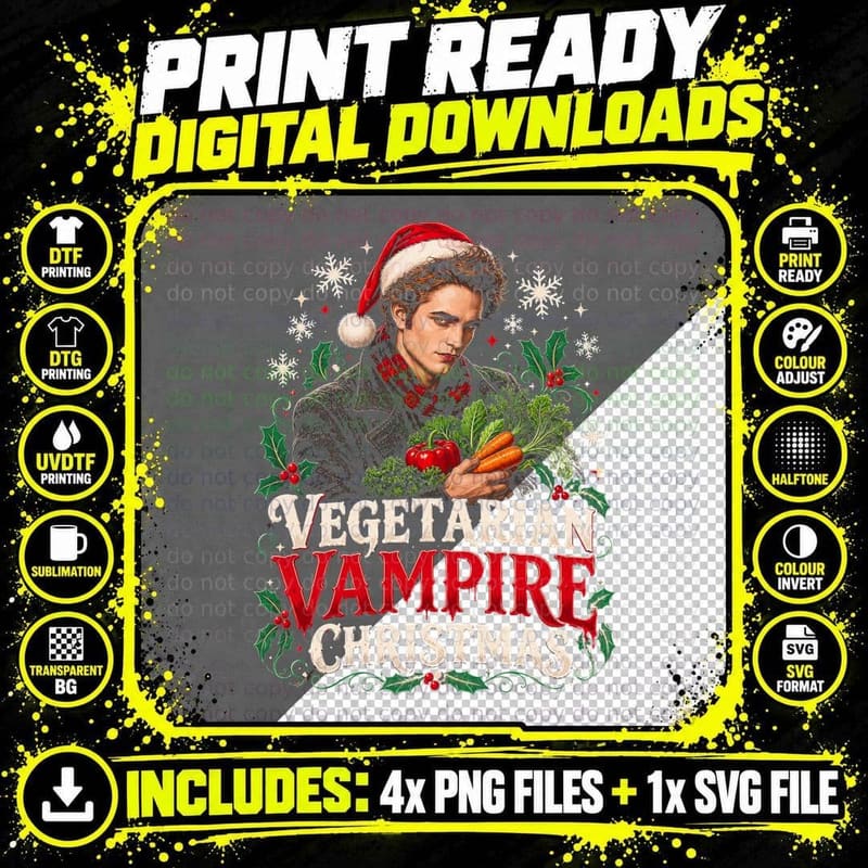 Edward Cullen Vegetarian Vampire Christmas Ugly Sweater Png SVG Digital Bundle
