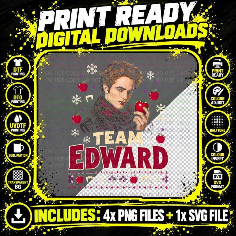 Team Edward Cullen Twilight Christmas Ugly Sweater Apple Png SVG Digital Bundle