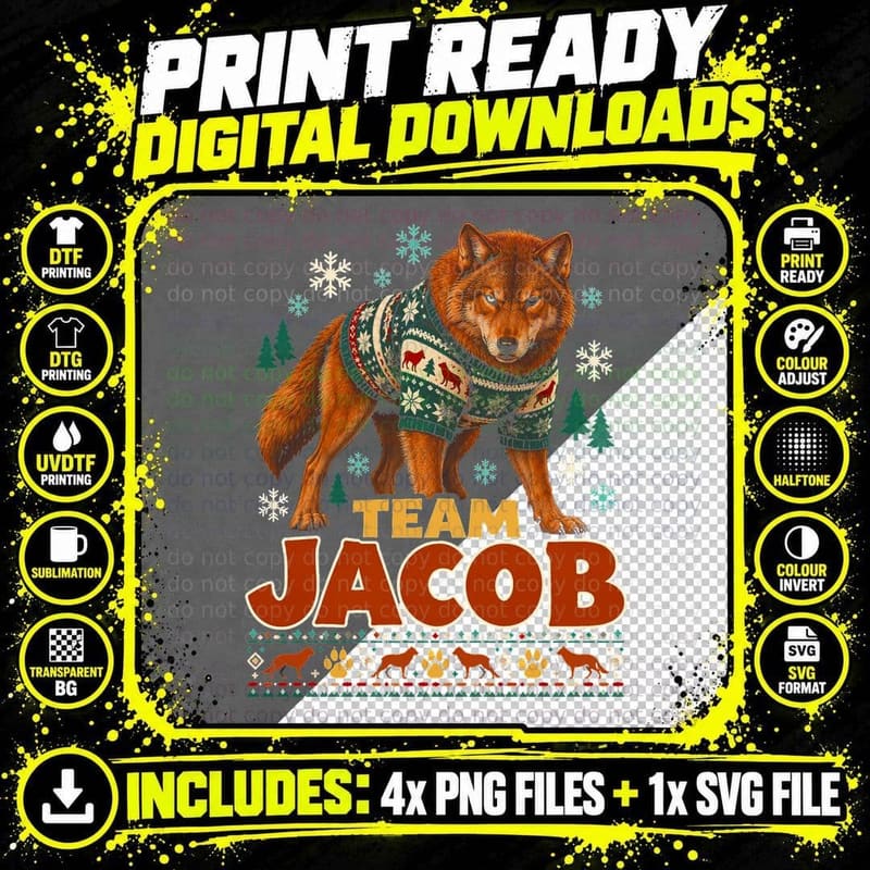 Team Jacob Black Twilight Werewolf Christmas Ugly Png SVG Digital Bundle