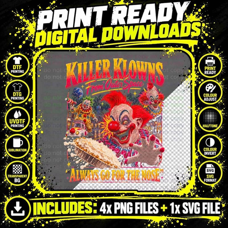 Killer Klowns From Outer Space Retro Carnival Horror Png SVG Digital Bundle