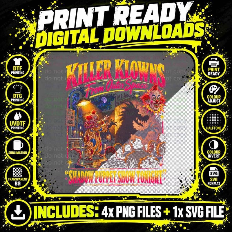 Killer Klowns From Outer Space Vintage Circus Shadow Png SVG Digital Bundle