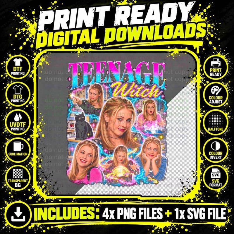 Sabrina the Teenage Witch Vintage Bootleg 90s Sitcom Png SVG Digital Bundle