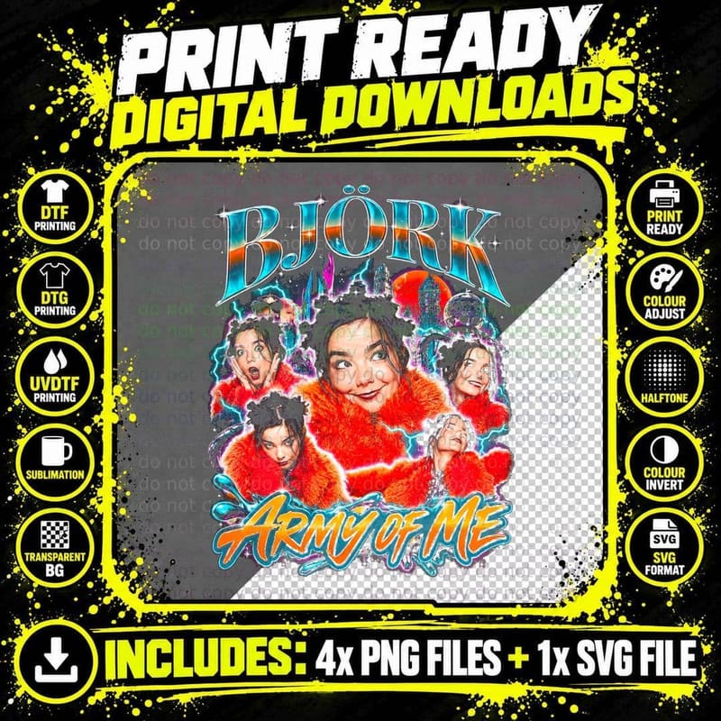Bjork Army Of Me Vintage 1995 Alternative Electronic Pop Png SVG Digital Bundle