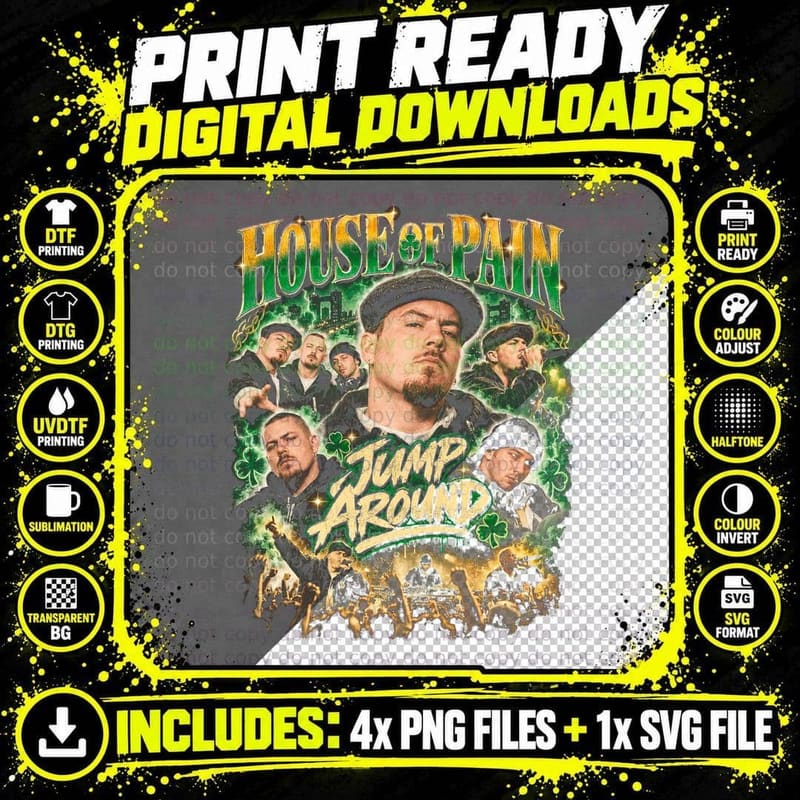 House of Pain Jump Around Vintage 90s Hip Hop Fan Png SVG Digital Bundle