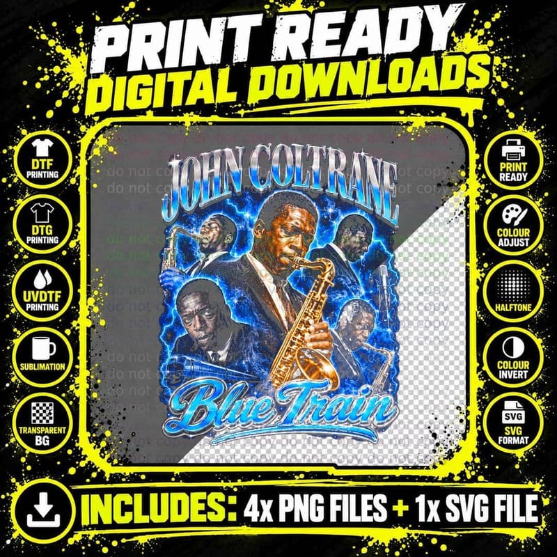 John Coltrane Blue Train 1957 Blue Note Jazz Saxophone Png SVG Digital Bundle