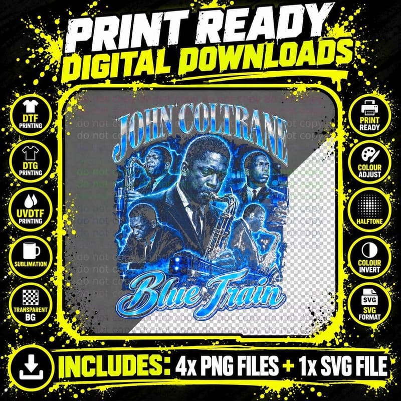 John Coltrane Blue Train Vintage 1957 Blue Note Jazz Png SVG Digital Bundle