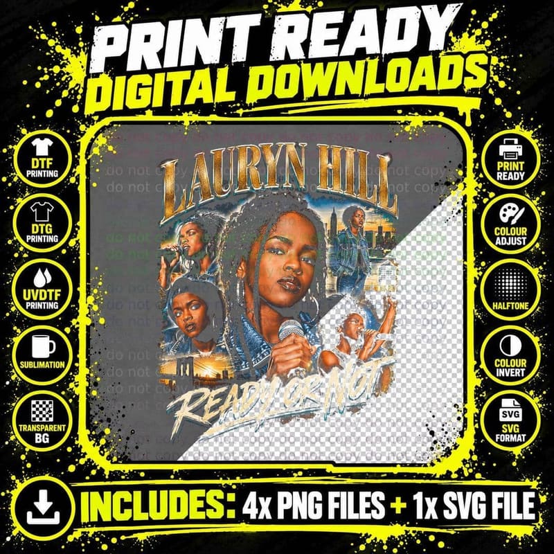 Lauryn Hill Ready or Not Fugees Retro 90s Soul Fan Png SVG Digital Bundle