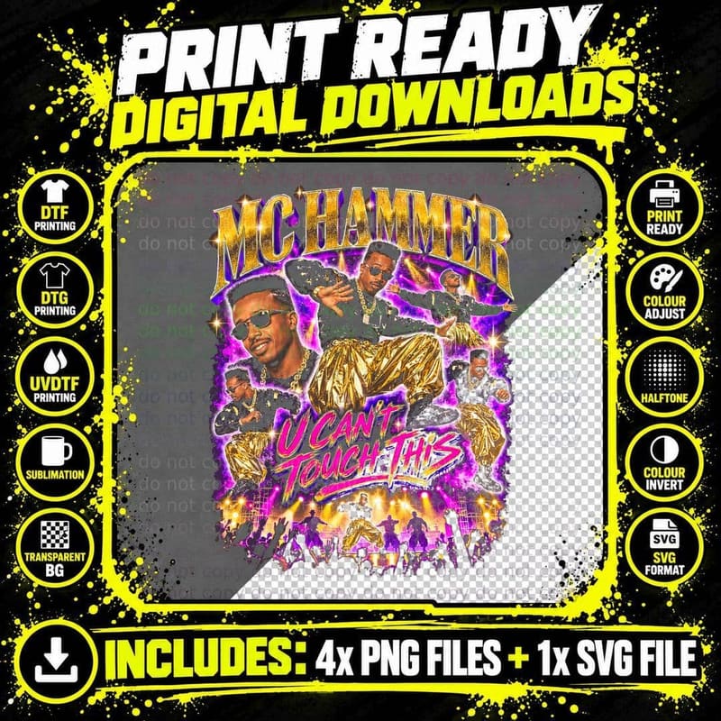 MC Hammer U Cant Touch This Vintage 90s Hip Hop Fan Png SVG Digital Bundle