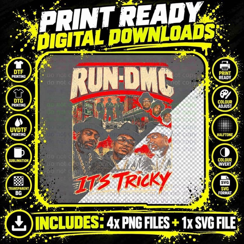Run-DMC Its Tricky Vintage 80s Hip Hop Bootleg Fan Png SVG Digital Bundle