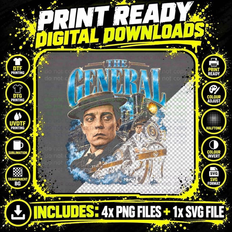 Buster Keaton The General Vintage Silent Film Comedy Png SVG Digital Bundle