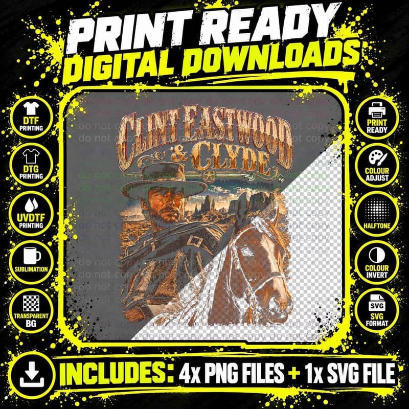 Clint Eastwood Clyde Vintage Western Cowboy Film Retro Png SVG Digital Bundle