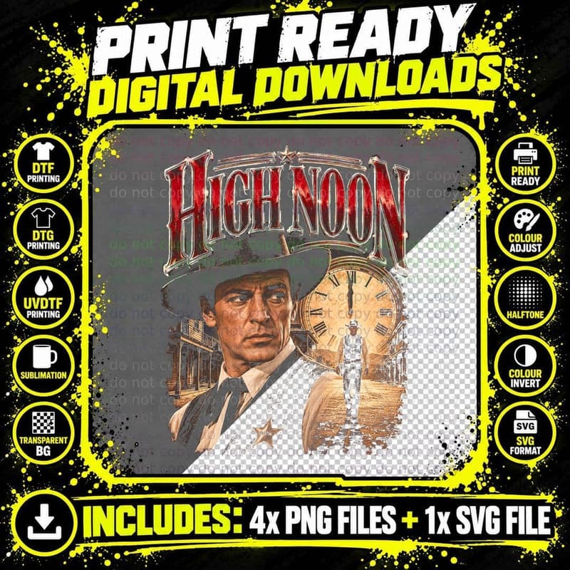 Gary Cooper High Noon Vintage Western Sheriff Film Retro Png SVG Digital Bundle